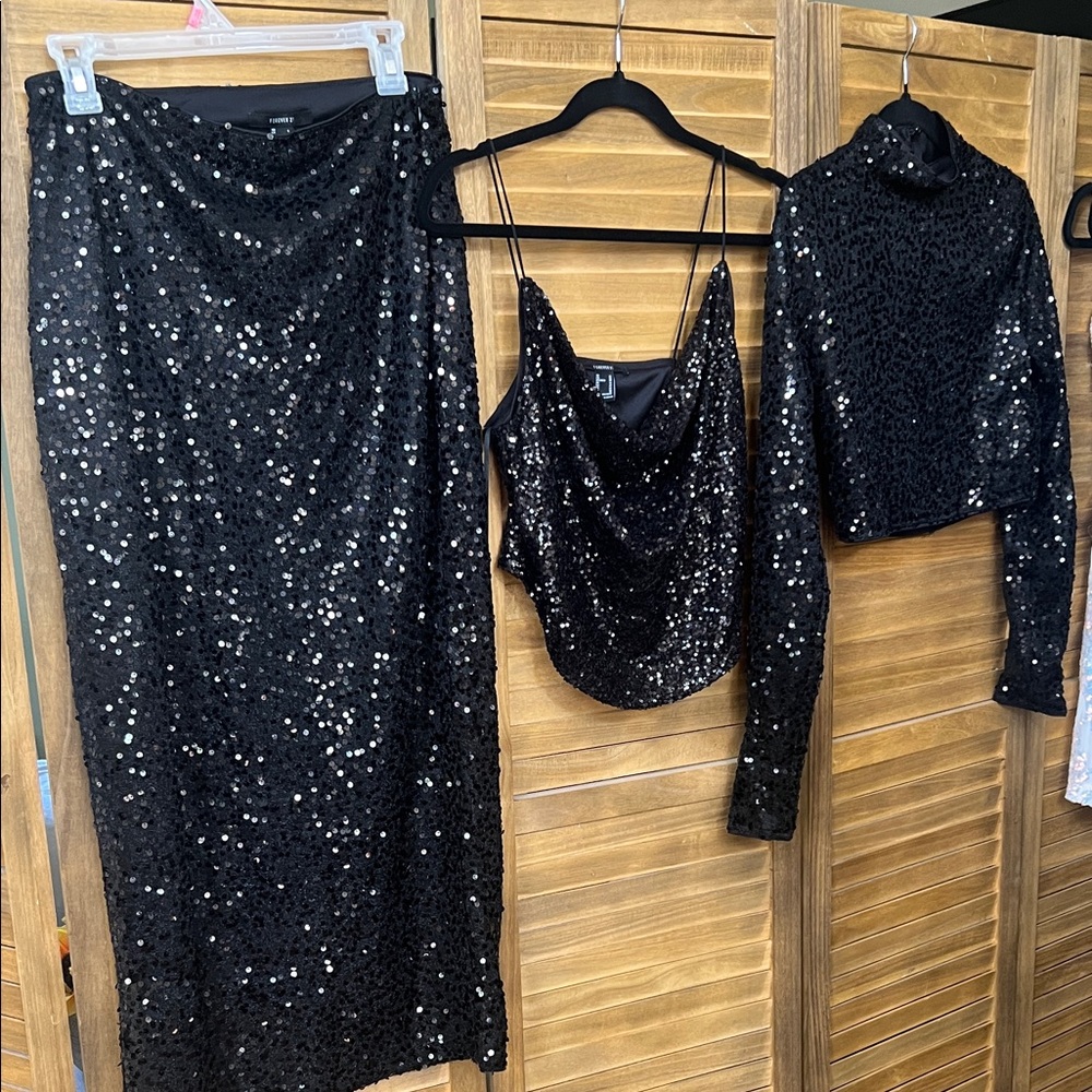 Forever 21 Black Sequin Pencil Skirt Set
